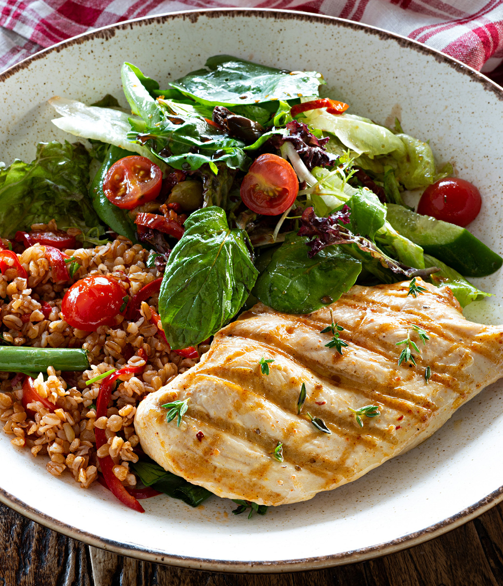 * Chicken Breast with Bulgur Tabbouleh and Green Salad